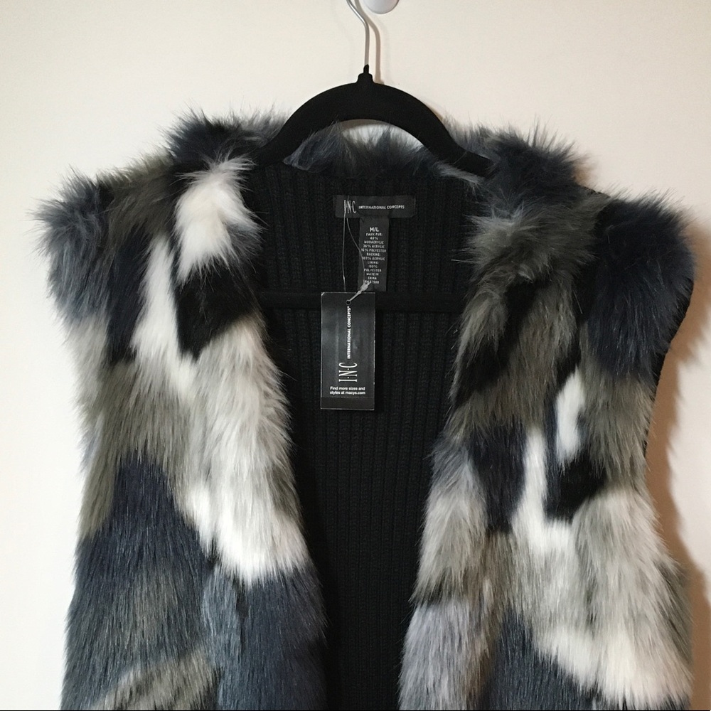 Navy Blue and Grey faux Fur Vest